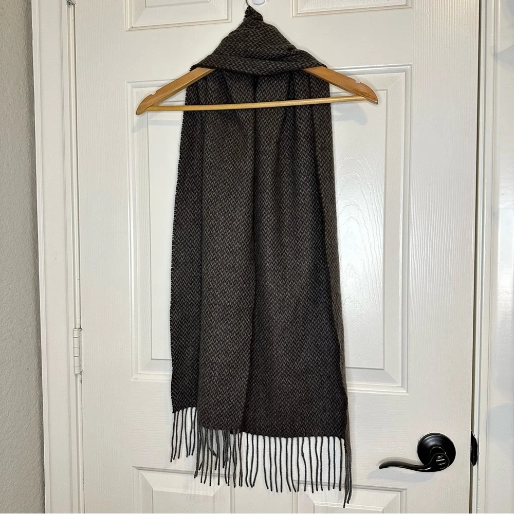 Enzo Mantovani 100% Cashmere Brown Grey Chevron Scarf Quiet Luxury Dark Academia